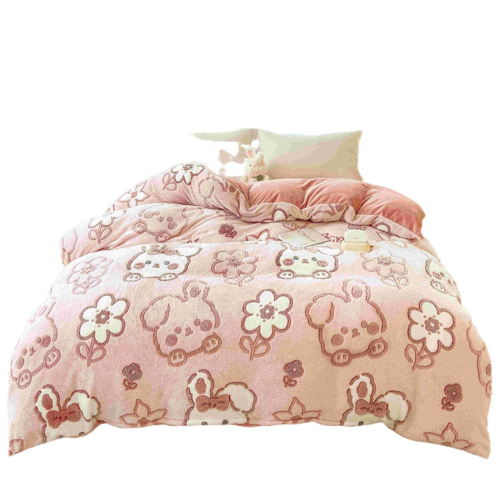 Winter milk velvet bed four-piece flannel quilt cover double-sided fleece-lined thickened student dormitory bed sheet three-piece set