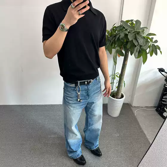 American Retro Style Distressed Whiskered Washed Jeans, Straight-Leg, Slightly Flared, Cleanfit, Versatile, Cool and Stylish Pants