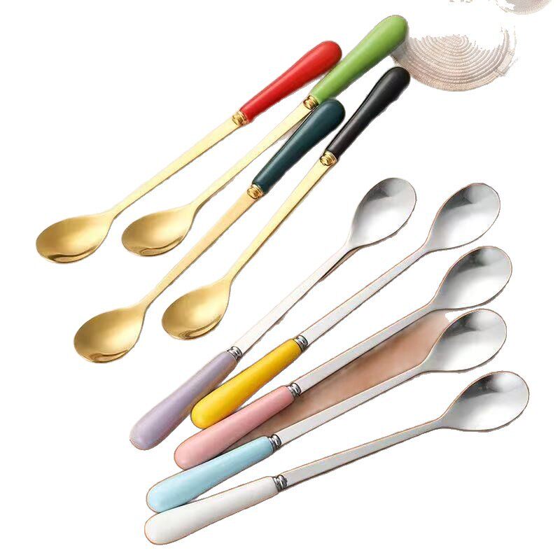 Manufacturer Stainless Steel Tableware Spoon Chaozhou Ceramic Cup Matching Small Spoon Long Ice Spoon Stirring Dessert Spoon Coffee Spoon