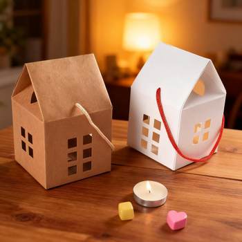 Solid Color Kraft Paper Satchel Small House Shaped Gift Box Ready-Made White Cut Out Simple DIY Satchel Gift Box