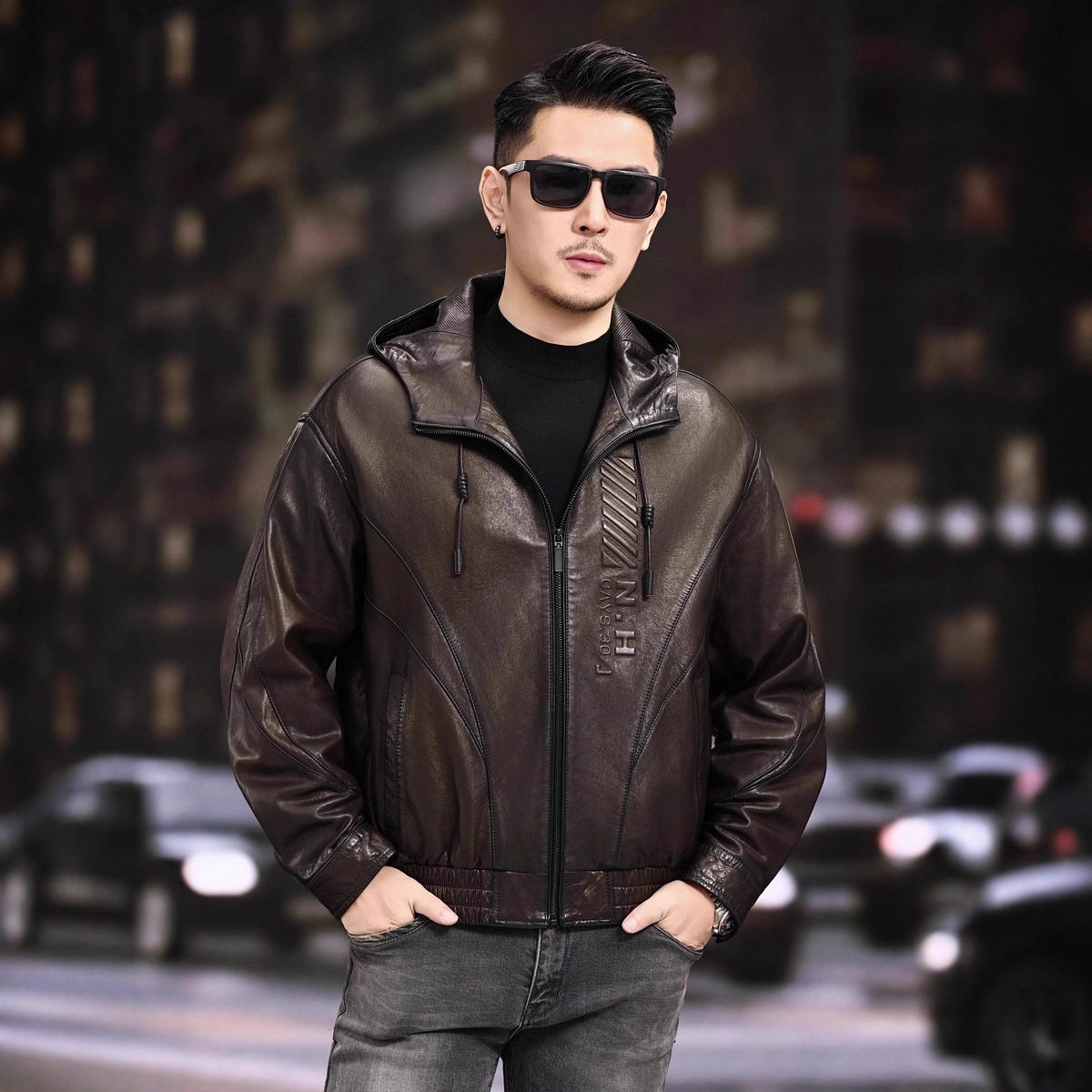 Áo Khoác Da Cừu Dáng Ngắn Có Mũ Trùm Đầu Lót Dày Phong Cách Thời Trang Thu Đông Màu Nâu