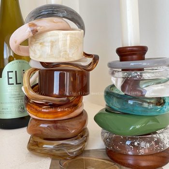 Irregular Wide-brimmed Acrylic Acetic Bracelet Women's Summer Retro Geometric Ins Niche Design Student's Best Friend Bracelet