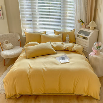 Simple double spell four-piece set wash cotton solid color bed sheet quilt cover skin-friendly sanding four-piece set Nantong manufacturers wholesale