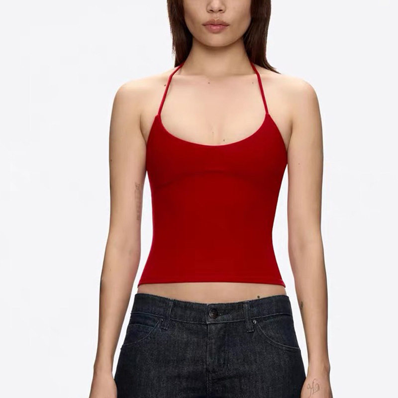 European and American Foreign Trade Cross-Border Yoga Vest for Women with Chest Pads, Beautiful Back, Halter Neck, Rope Sports Fitness Dance Training Top