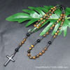 Amazon Natural Stone Cross Pendant Necklace Tiger Eye Stone Iron Gallbladder Cross Rosary for Men Necklace Wholesale