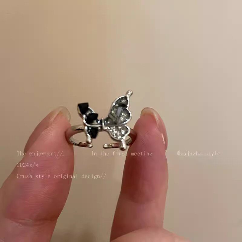 韩系精致锆石素圈戒指女开口可调节食指戒轻奢小众个性设计感指环