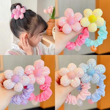 Children's Headband High Elastic Rubber Band Head Flower Little Girl Korean Sequin Flower Hair Band Ball Head Girls Hair Accessories