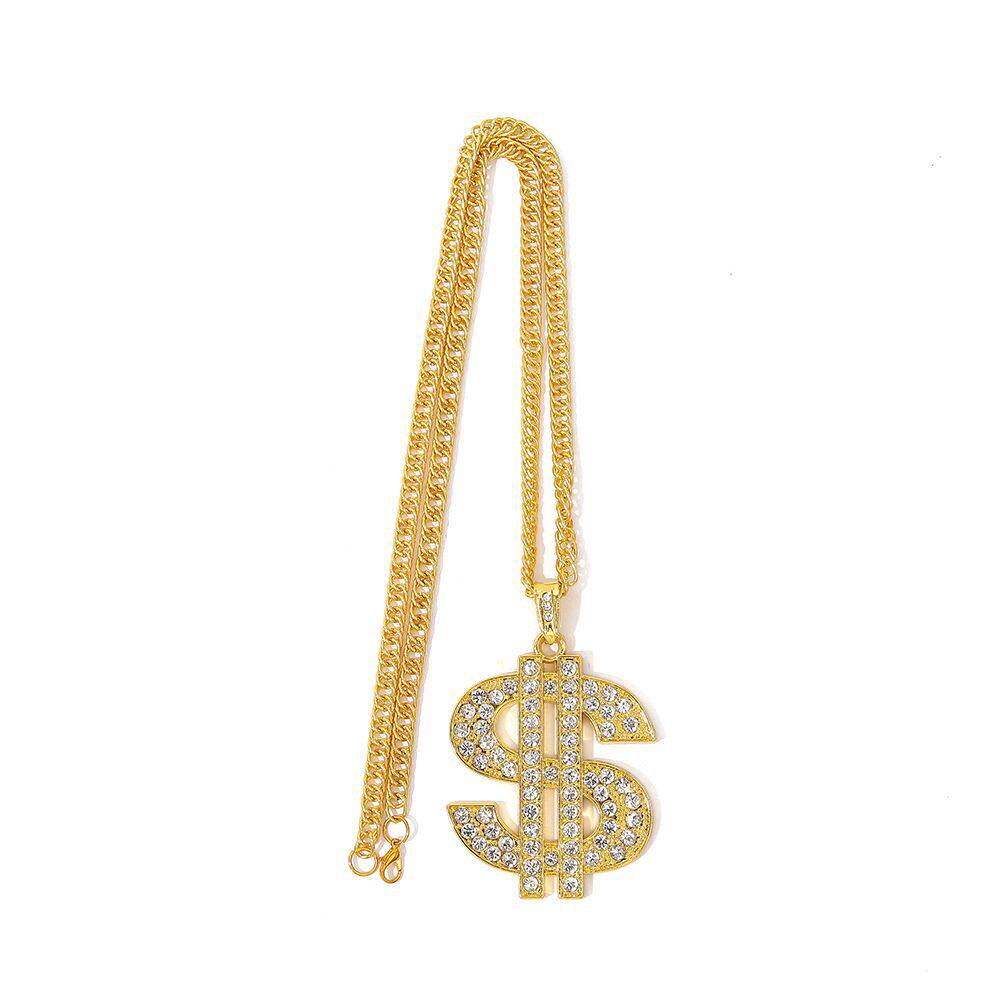 European and American cross-border jewelry retro hip-hop gold chain dollar symbol necklace men's and women's dollar symbol diamond pendant