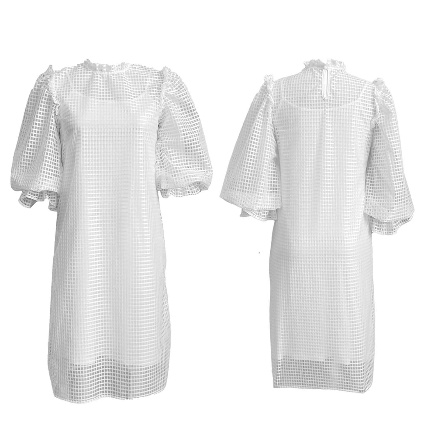 Hollow Out Puff Sleeve Two Piece Dress Solid Color Elegant Design Suitable for Fall Wholesale Available