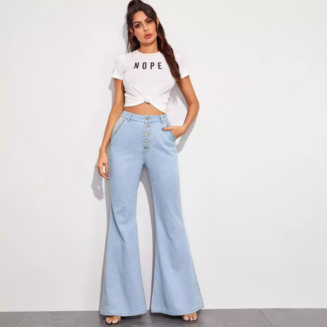 Wide Leg Denim Trousers Versatile Flared Design Comfortable Fit High Quality Fabric Casual Wear Ready to Ship