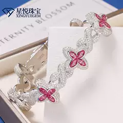 Cross-Border European and American Four-Leaf Clover Bracelet, Moissanite Tennis Bracelet, Marquise Colorful Women's Light Luxury Jewelry Wholesale