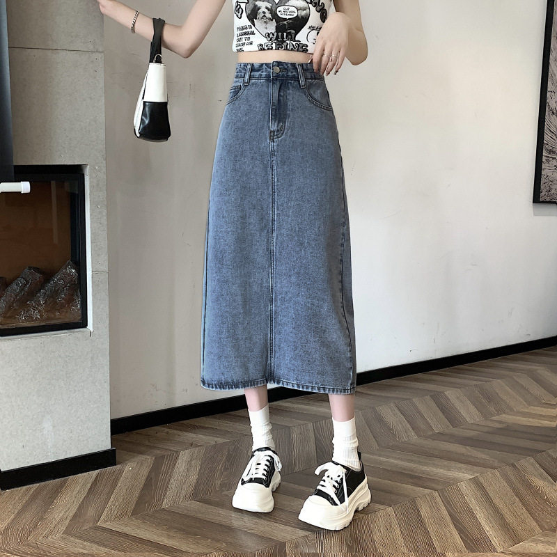 High Waisted Denim Midi Skirt for Women Vintage A Line Slim Fit Bodycon Style Spring Summer Fashion Wholesale