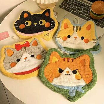 Cartoon Cat Kitchen Hand Towel Hanging Cute Thickened Bathroom Household Absorbent Towel Lint-Free Rag Dropshipping