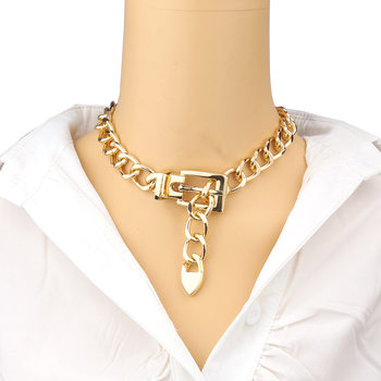 Europe and the United States cross-border jewelry personality thick chain belt buckle clasp necklace hip hop trend metal geometric necklace