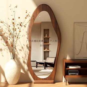 Full-Length Mirror, Floor-Standing Special-Shaped Mirror, Irregular Dressing Mirror, Bedroom Home Fitting Mirror, Entrance Hall Solid Wood High Appearance