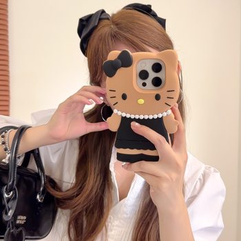 Cute Black Skirt Pearl Necklace Kt Cat Iphone17 Apple 16 Compatible 14/15Pro Max Phone Case