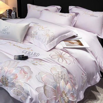 Light Luxury Class a 200-Count Pure Cotton Long-Staple Cotton Four-Piece Set Pure Cotton Floral Embroider Quilt Cover Bed Sheetss New Bedding