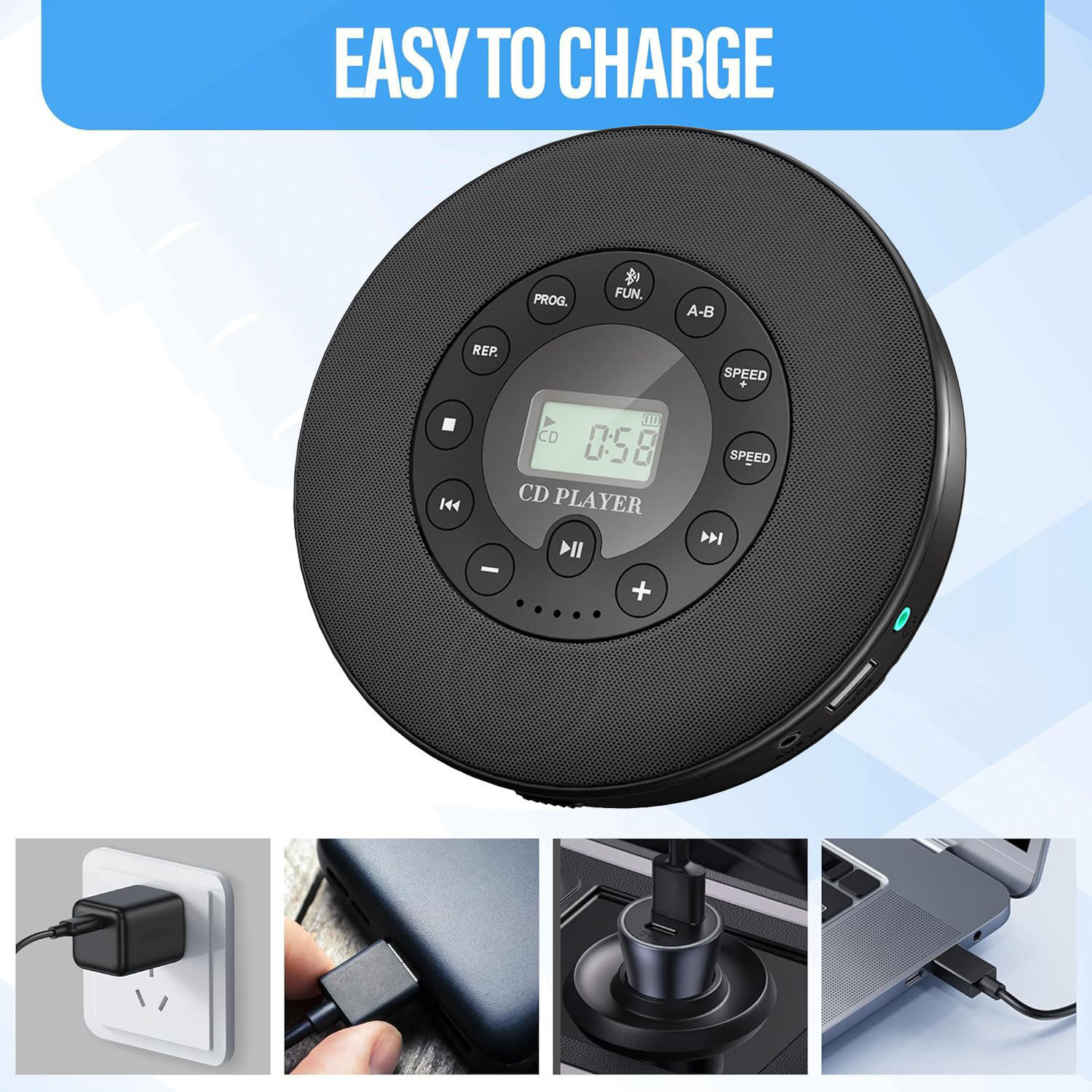 Cross-Border Portable Bluetooth Cd Player Mp3 Music Player English Listening Album Cd Player