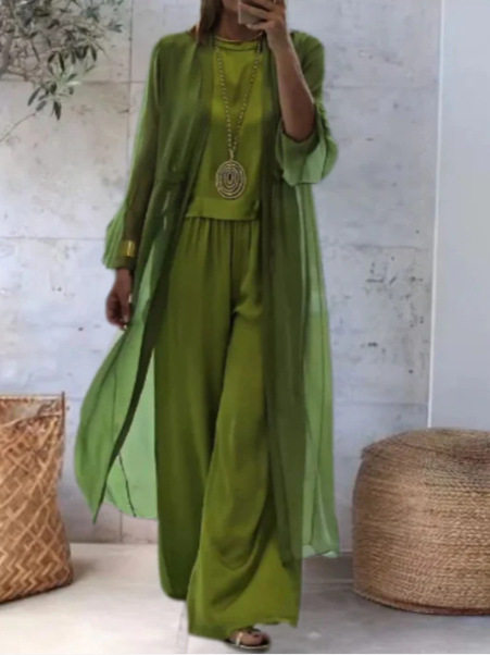 2024 Autumn New Amazon Independent Station Cross-Border European and American Elegant Solid Color Three-Piece Women's Clothing Set