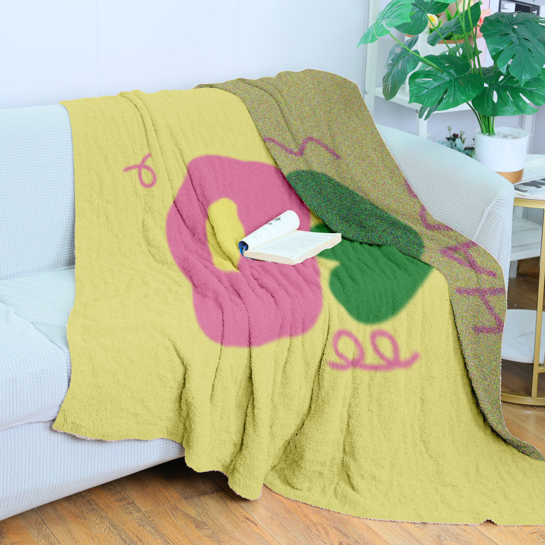 Customized Blanket Autumn and Winter Cover Blanket with Tulip Texture, Half-Fluffy Blanket for Home Sofa, Nap Blanket, Ins Style