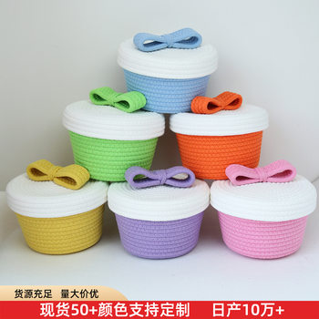 Storage Basket Cotton Rope Woven Storage Basket with Lid Bowknot Storage Box with Lid Storage Basket Accompanying Gift Holiday Gift Box