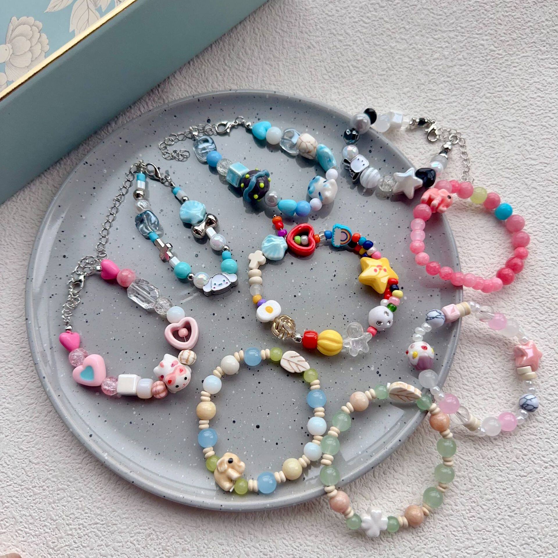 2026 Colorful Dopamine Cartoon Bracelet Macaron Color Cute Ceramic Bracelet Sweet and Versatile Gift for Best Friend Bracelet