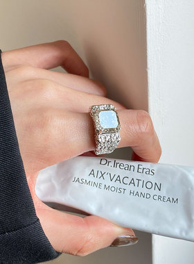 月光女神韩国东大门通体925纯银水晶烟花戒指熔岩肌理开口重工戒5