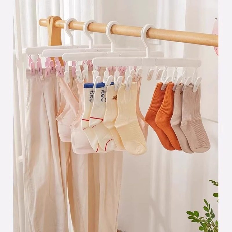 Clothes Hanger with Clips for Travel, Foldable Underwear and Sock Clips, Portable Clothes Drying Rack, Dormitory Storage Solution