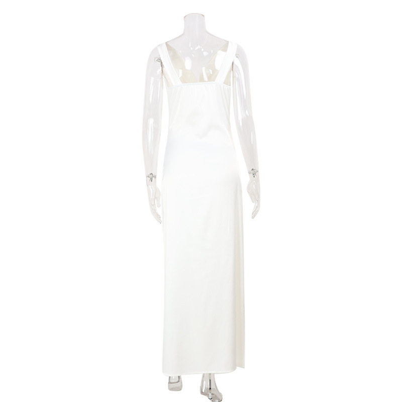 Sleeveless V Neck Satin Midi Dress Elegant Fit French Style Chic Design Perfect for Parties and Events OEM Available