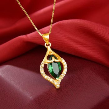 Light Luxury Sand Gold Jewelry Natural Crystal Four-Leaf Clover Pendant Imitation Gold Long-Lasting Jewelry Women's High-End Necklace