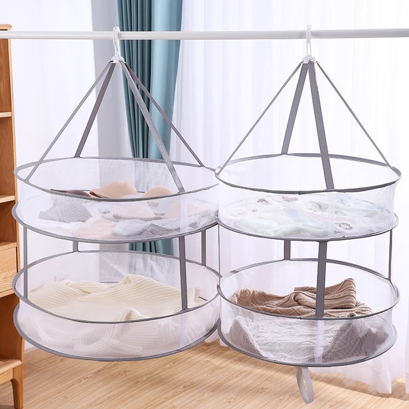 Household Foldable Double Layer Clothes Drying Net Docket Clothes Basket Underwear Socks Sweater Drying Artifact Drying Rack