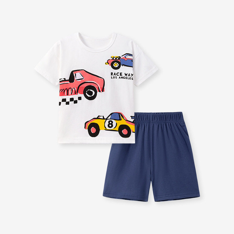 Summer Casual Kids' Set, Cartoon Car Boys' Outfit, [Style] Kids' Clothing