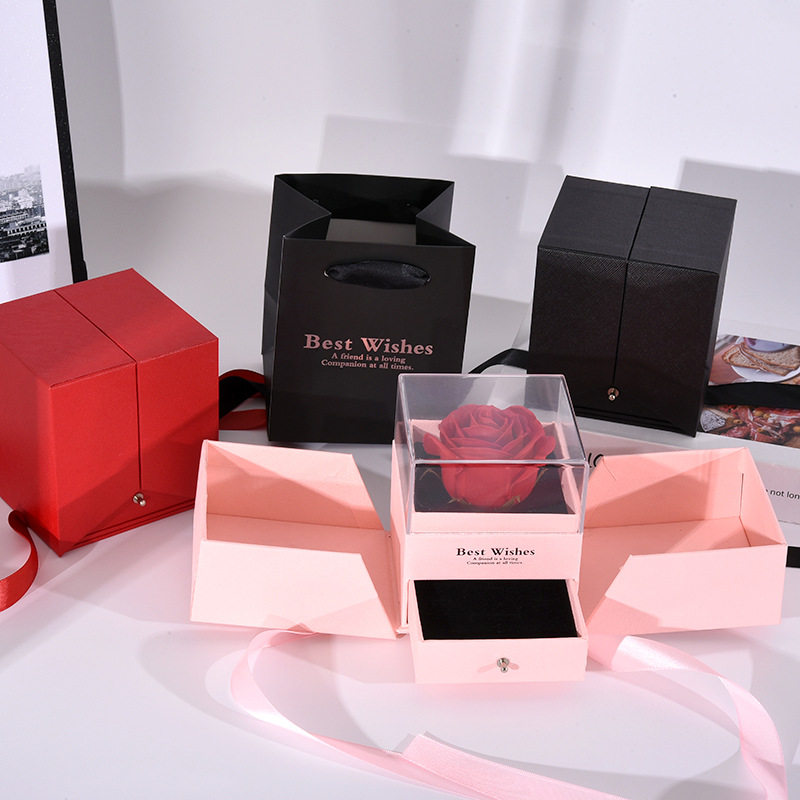 520 Valentine's Day Rose Necklace Jewelry Gift Box Creative Double-Door Acrylic Eternal Flower Lipstick Packaging Box