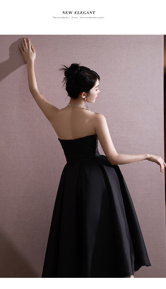Váy Dạ Hội Nữ Dáng Dài Hở Vai Thắt Nơ Phong Cách Pháp Màu Đen chi tiết 9