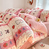 Winter Milk Velvet Four-Piece Dormitory Three-Piece Set, Warm and Thick Double-Sided Coral Fleece Printed Cute Duvet Cover and Sheet