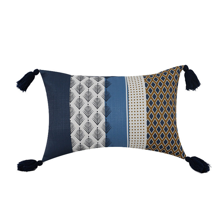 Cross-border Bohemian Ethnic Style Pillow Cushion Cover Blue Tassel Pillow Cover Sofa Pillow Cover