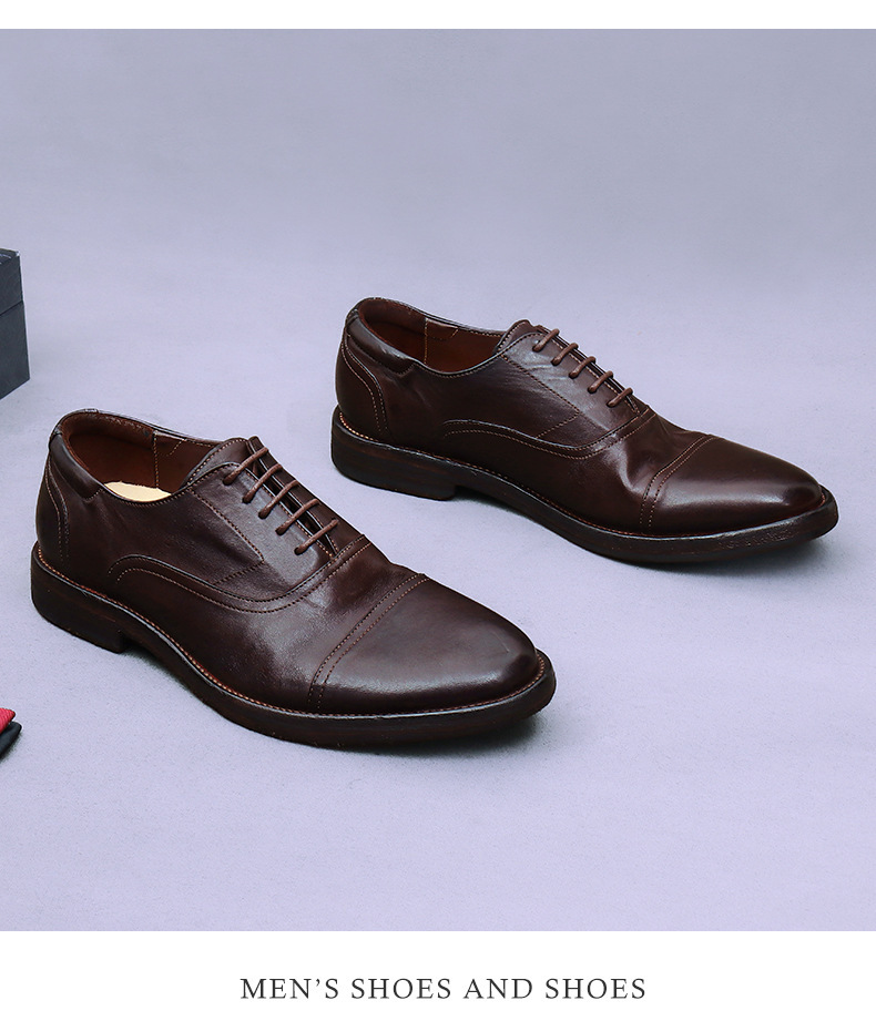 Giày da nam derby mũi tròn da ngựa Ý thủ công Goodyear — Màu đen, Màu cà phê