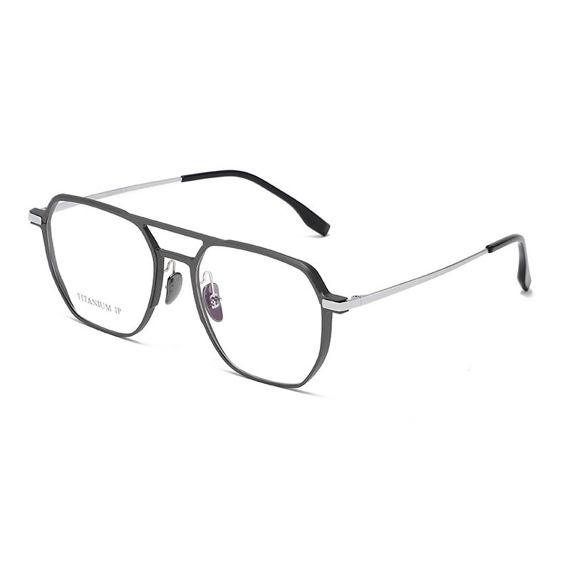20239 Aluminum-Magnesium Glasses Double-Bridge Eyeglass Frame for Men with Titanium Temples, Suitable for Large Faces, Finished Frame Can Be Customized with Prescription and Blue Light Protection
