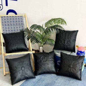 American-Style Personalized Letter Embroidery Cross Silver Ornament Leather Pillow Home Decoration Sofa Living Room Bedside Cushion Lumbar Support