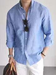 American Cotton and Linen Work Shirt Men's Breathable Slim Long-Sleeved Business Casual Work Clothing Shirt Linen Sun Protection Cardigan Thin