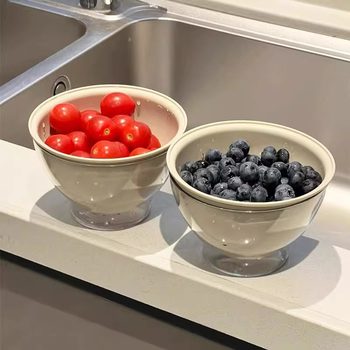 Dopamine Fruit Plate Drain Basket for Washing Fruits, Double-Layer Fruit Basket, Food-Grade Thickened Multifunctional Onion and Ginger Drain Basket