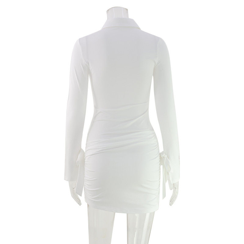 Womens Spring Shirt Dress Solid Color Slim Fit Stylish Lapel Design Versatile for Casual or Formal Occasions