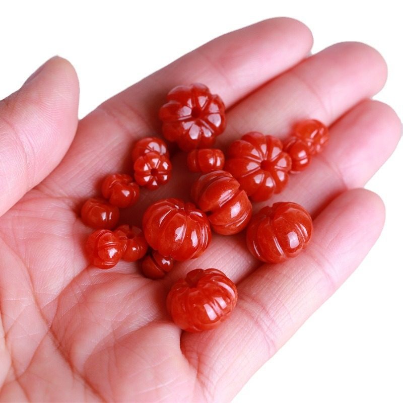 Jade A goods red silk pumpkin beads loose beads Jade DIY earrings bracelet necklace rope art accessories factory wholesale