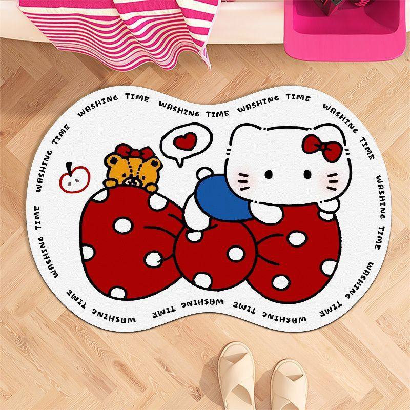 Cartoon Cute Hello Kitty Theme Home Bathroom Toilet Kitchen Water-Absorbent Non-Slip Easy-Care Diatom Mud Floor Mat