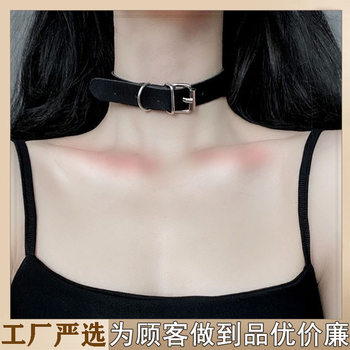 Harajuku Choker Versatile Pu Leather Necklace Neck Strap Sexy Hot Girl Fashion Temperament Punk Collarbone Chain European and American