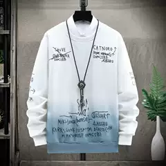 Men's Long-Sleeve Crew Neck Gradient Letter Printed Pullover T-Shirt - Casual Slim Fit Sweatshirt for Teens & Young Men