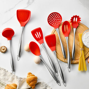 Wholesale in Stock 304 Stainless Steel Silicone Spatula Non-Stick Pan Hollow Handle Soup Spoon Spatula Kitchen Utensil Set