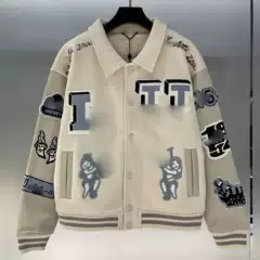 V brand's new autumn/winter collection: alphabet and cartoon-themed baseball jacket with intricate embroidery, a versatile and stylish outerwear piece for couples