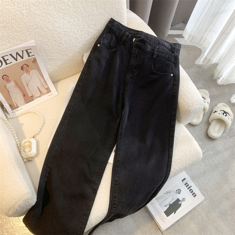 High Waisted Womens Jeans Slimming Wide Leg Design Loose Fit Straight Cut Spring Fashion for Petite Sizes