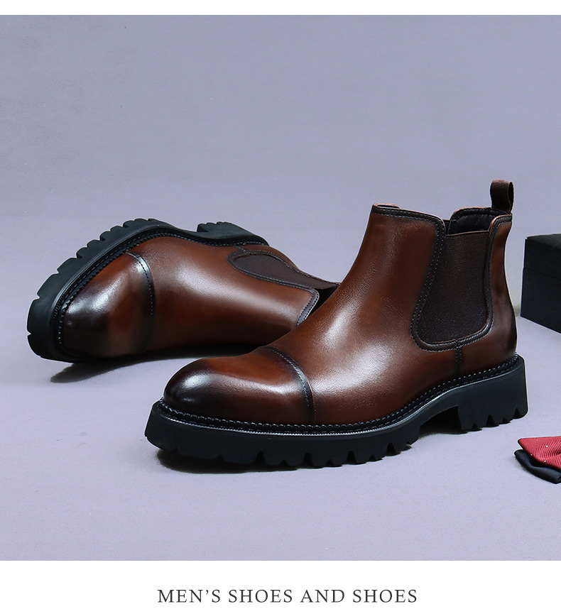 Giày boot nam cổ thấp da bò thật đế dày kiểu công sở — Màu đen, Màu cà phê